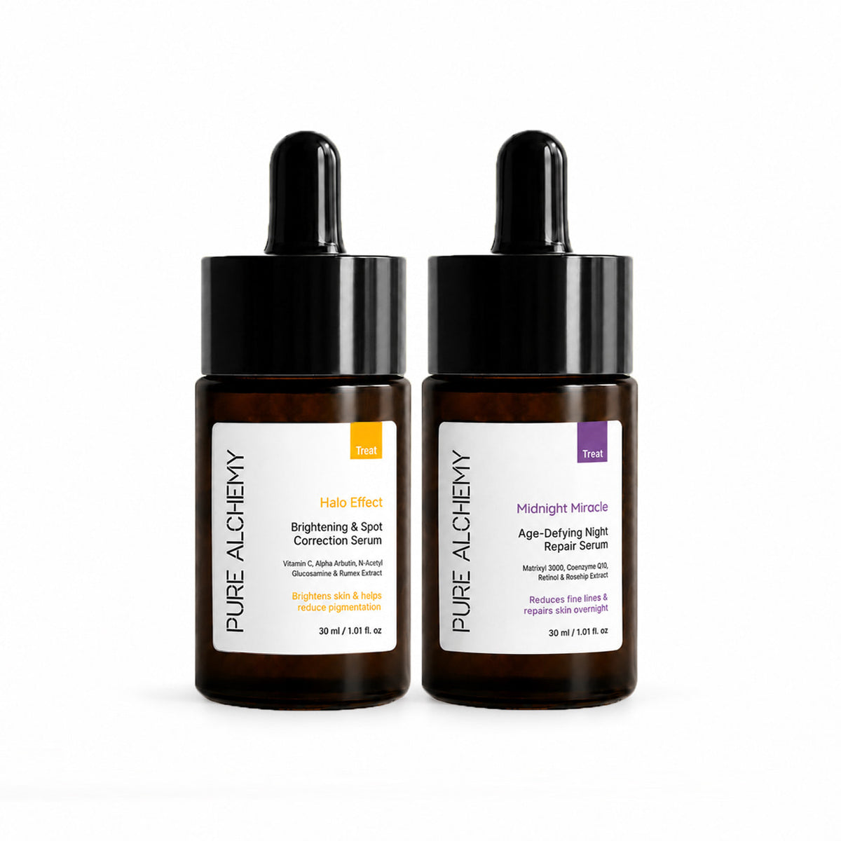 Pure Alchemy Day & Night Serum Combo – Halo Effect 30 ml and Midnight Miracle 30 ml
